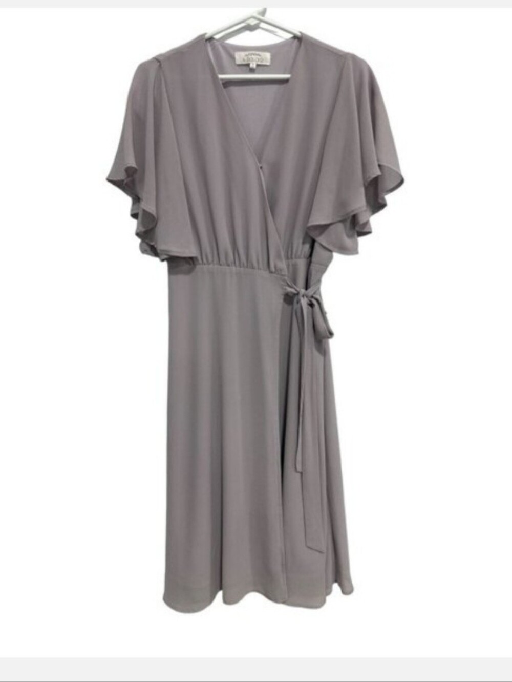 Arbor Flutter Sleeve Wrap Dress Womens XL Blush Taupe Dusty Purple Midi Wedding